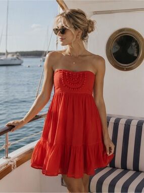 🌺 Gap Tangerine Strapless Tiered Mini Dress NWT | Cruise & Resort Wear | Size 0